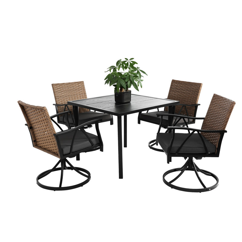 5 Piece Outdoor Patio Dining For 4, Furniture With Rocking Chairs, Strong Steel Tabletop And Washable Cushions 4 Furniture, Comfortable Swivel Table