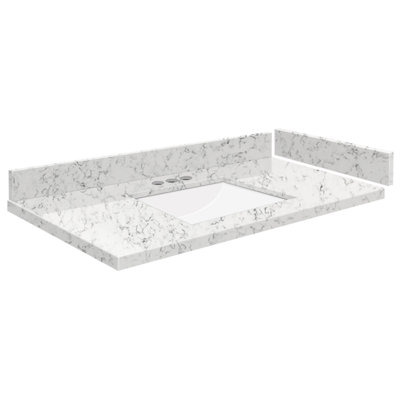 34.25'' Quartz Single Vanity Top with Sink and 3 Faucet Holes -  Transolid, VT34.25x22-1RU-LYR-4