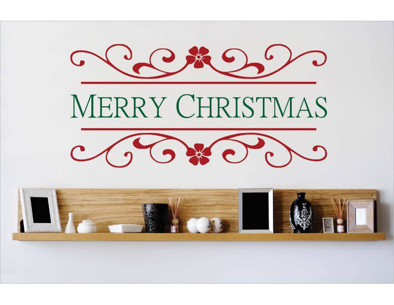 Décalcomanie murale joyeux de noël, Rouge / Vert, H 14 po x l 30 po x P 0,16 po