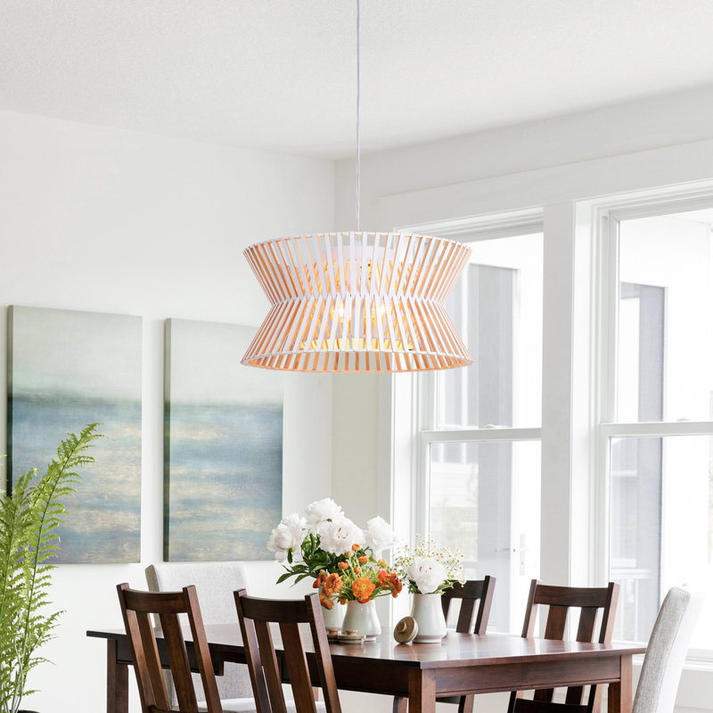 Arba 3-Light Dimmable Solid Wood Drum Chandelier, Antique White/Natural