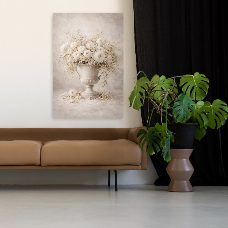 Art mural blanc contemporain Dahlia, H 48 po x l 32 po