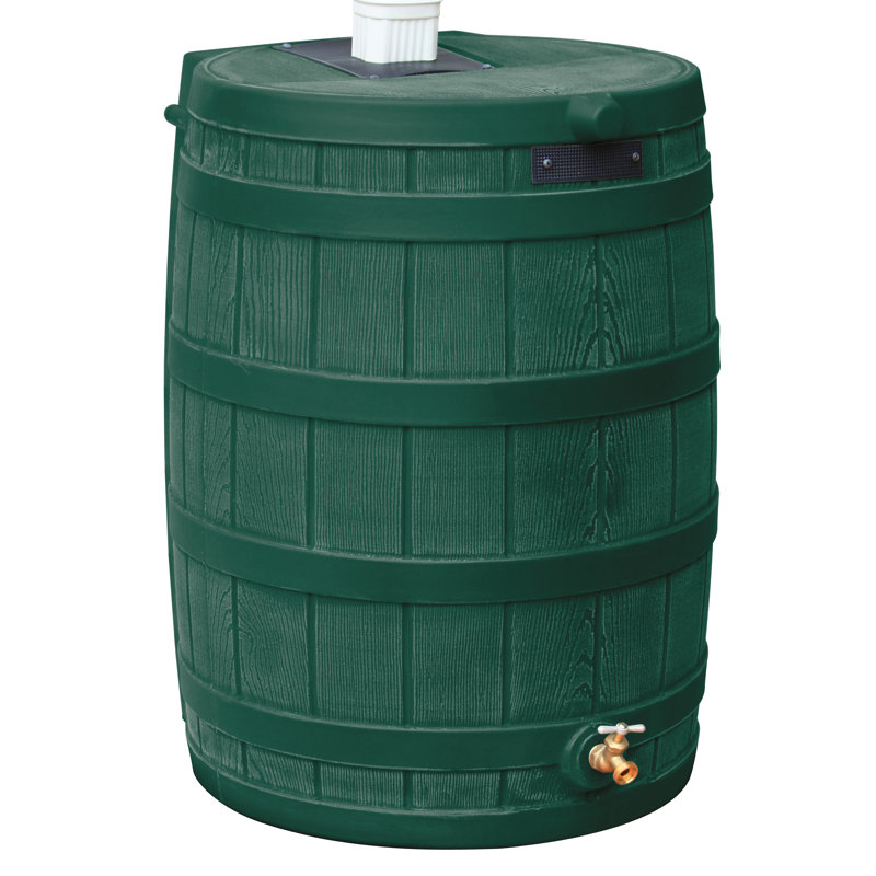 Tonneau de pluie de style whisky avec débordement et robinet Good Ideas, Kaki, H 28,25 po x l 22 po x P 21,5 po