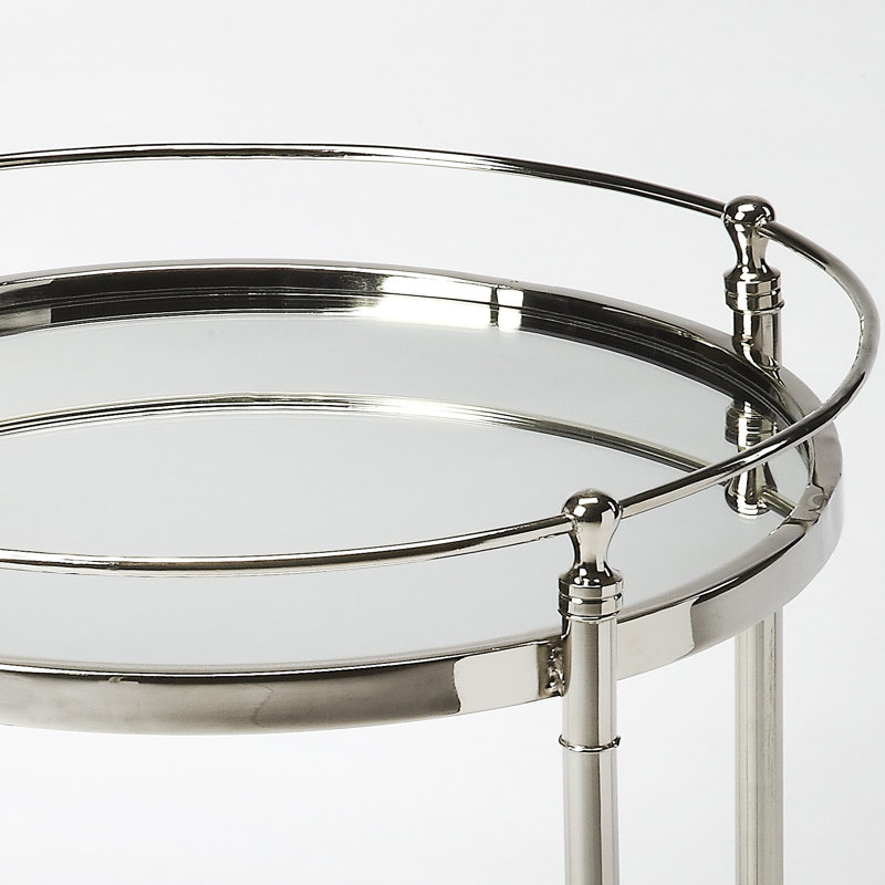  Crosby 19 po W Table d'appoint ronde en métal et miroir, argent