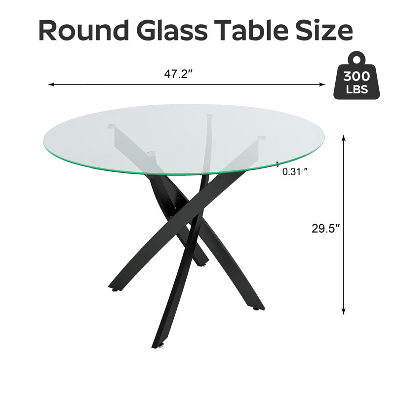 Table de salle à manger ronde, Clair, H 29,5 po x L 47 po x l 47 po, Noir, noir, noir, noir
