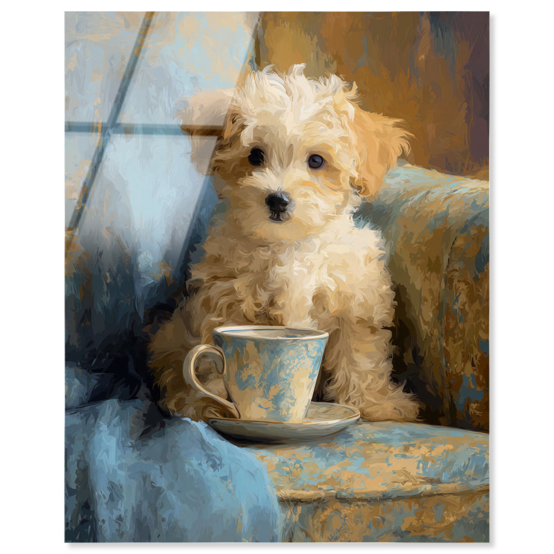 Décoration murale pour salle de bain Coffee Pup II par Art Remedy, prête à être suspendue, 24 x 30, 24"H x 30"W