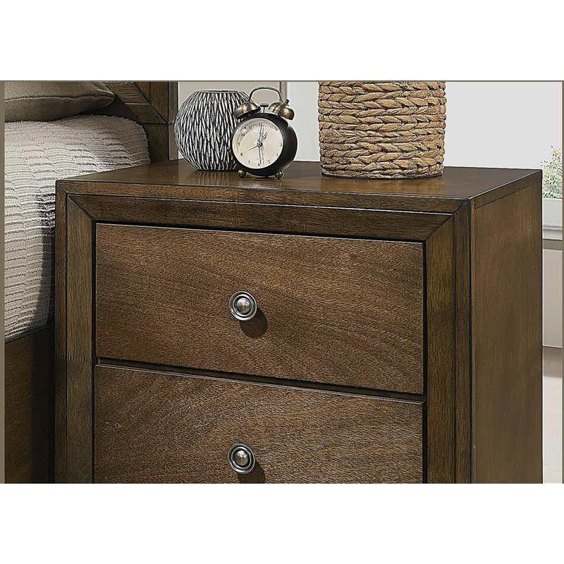 Table de chevet style transitionnel 1pc avec finition noyer et 2 tiroirs