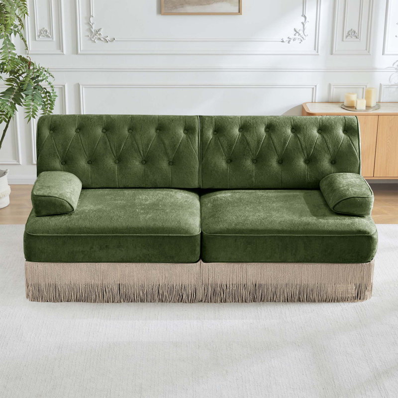 Canapé Chesterfield en velours doux capitonné à boutons, Green