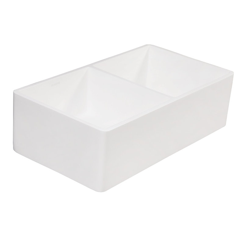 Kingston Brass Arcticstone 33-Inch Solid Surface White Stone Apron-Front Double Bowl Farmhouse Kitchen Sink