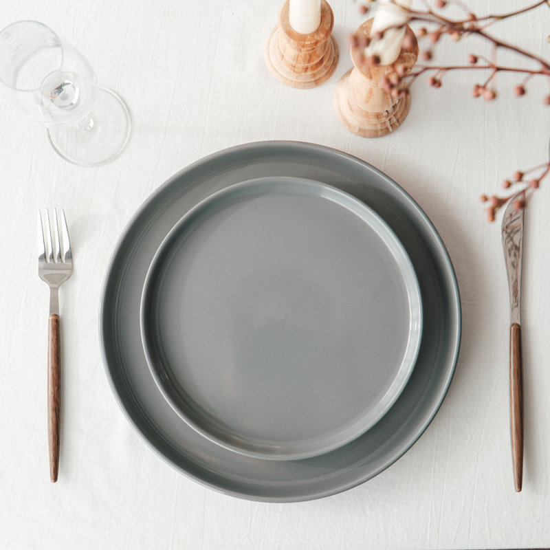 12 Piece Stoneware Dinnerware Set - Service for 4, Dark Grey