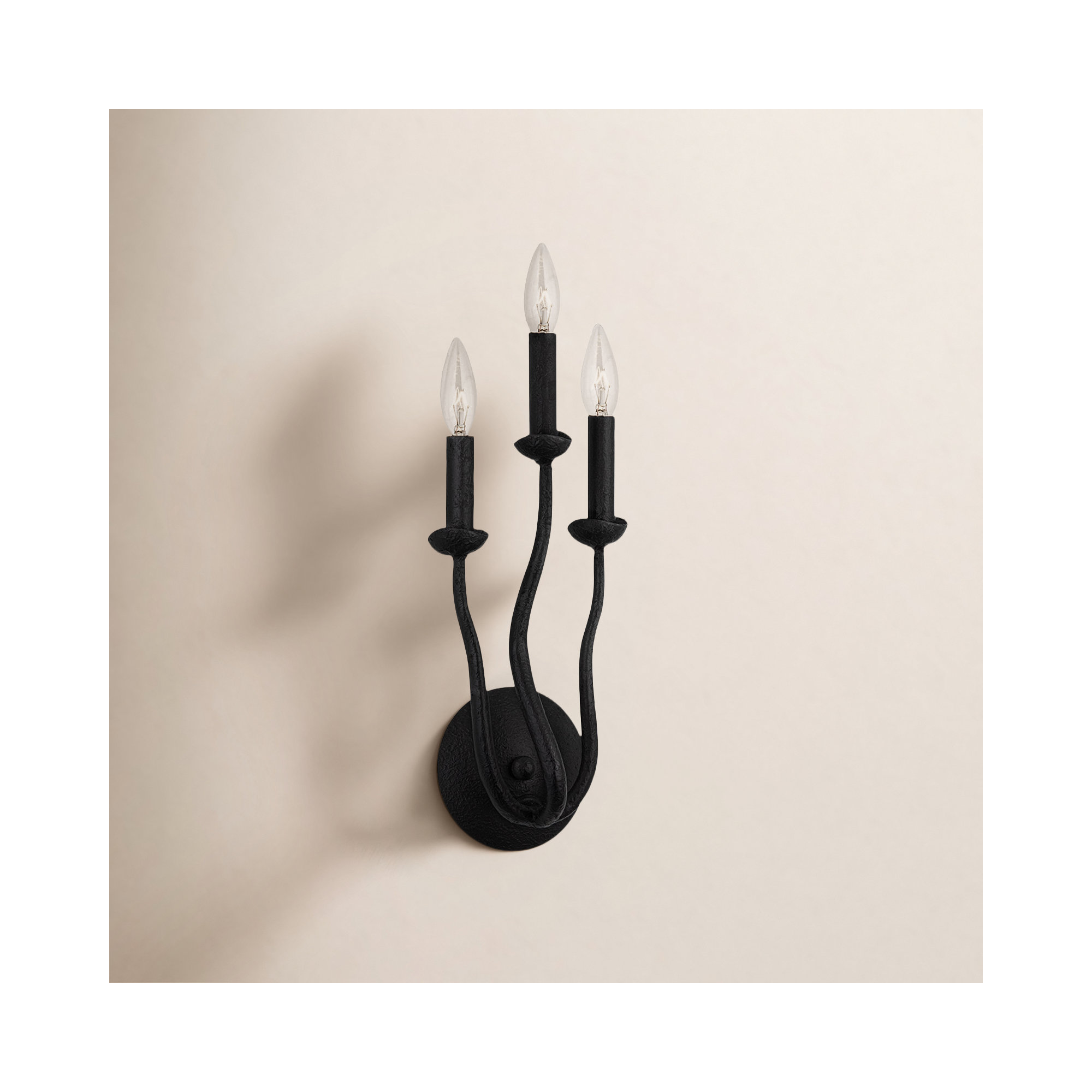 Reign 3 Light Dimmable Candle Wall Light, Black Iron