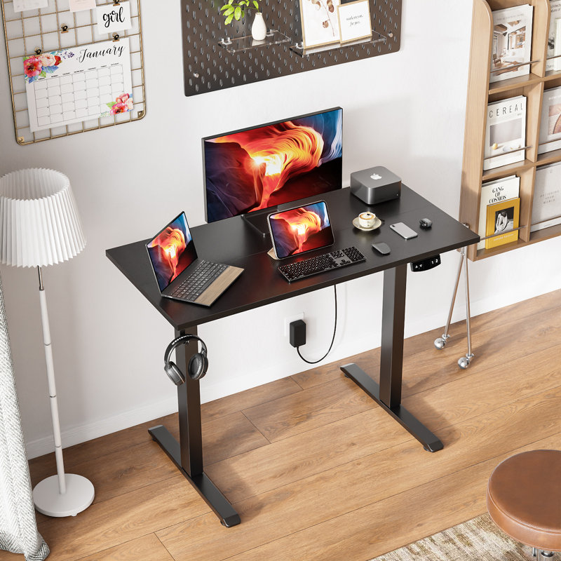 Bureaux debout et réglables en hauteur, Noir / Noir, H 47,2 po x l 39,4 po x P 18,9 po