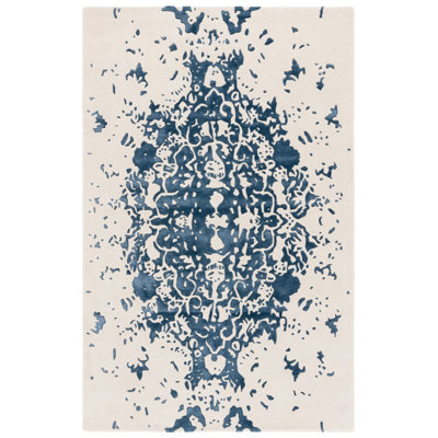 Laine touffetée à la main Fifth Avenue 751; Viscose Tapis abstrait en coton bleu / ivoire