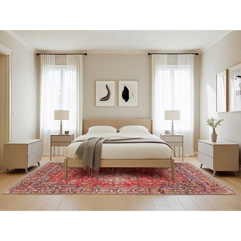 Tapis de style oriental rouge, Rectangle de 5 pi x 8 pi