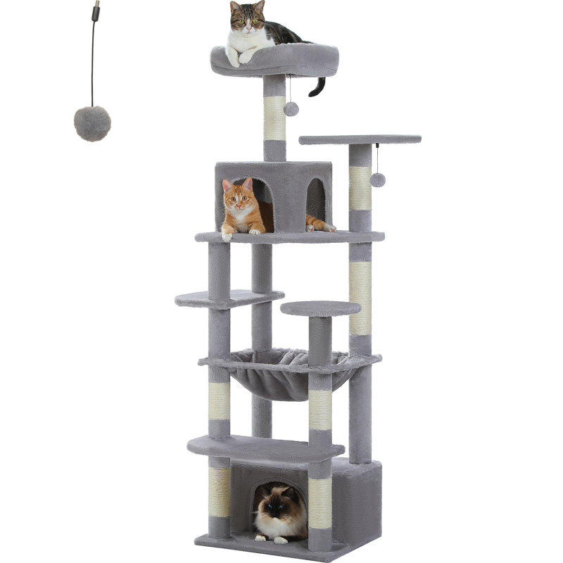 Grand arbre à chat, appartement pour chat avec poteaux à griffer et coussinets recouverts de sisal, aires de repos rembourrées et hamac