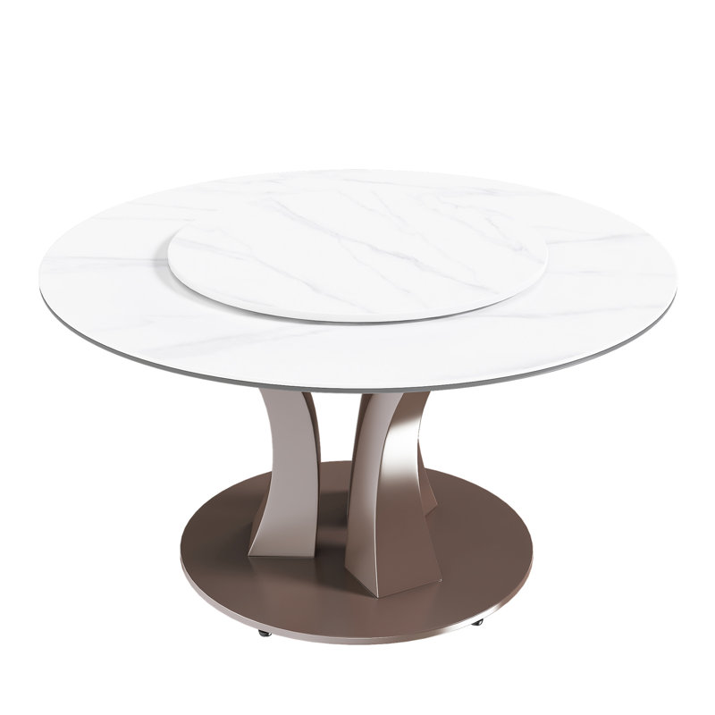 Table de salle à manger ronde avec plateau tournant de 31,5 pouces, surface en pierre frittée Scratch, pieds en caoutchouc antidérapants pour la cuisine de soutien de 800 lb