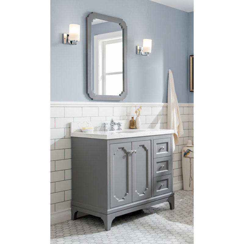 Queen 36" Sink Carrara Quartz Countertop Bath Vanity with Faucet, Cashmere Grey, Waterfall