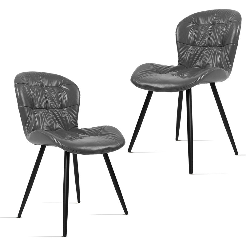 Chaise ergonomique avec structure en bois d'hévéa recouverte de cuir synthétique de polyuréthane, Gris, Gris