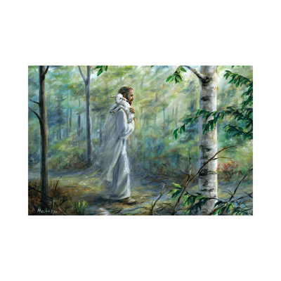 Sauvé (Jésus marchant dans la forêt avec un agneau par-dessus l'épaule) - Giclée sur toile tendue avec châssis
