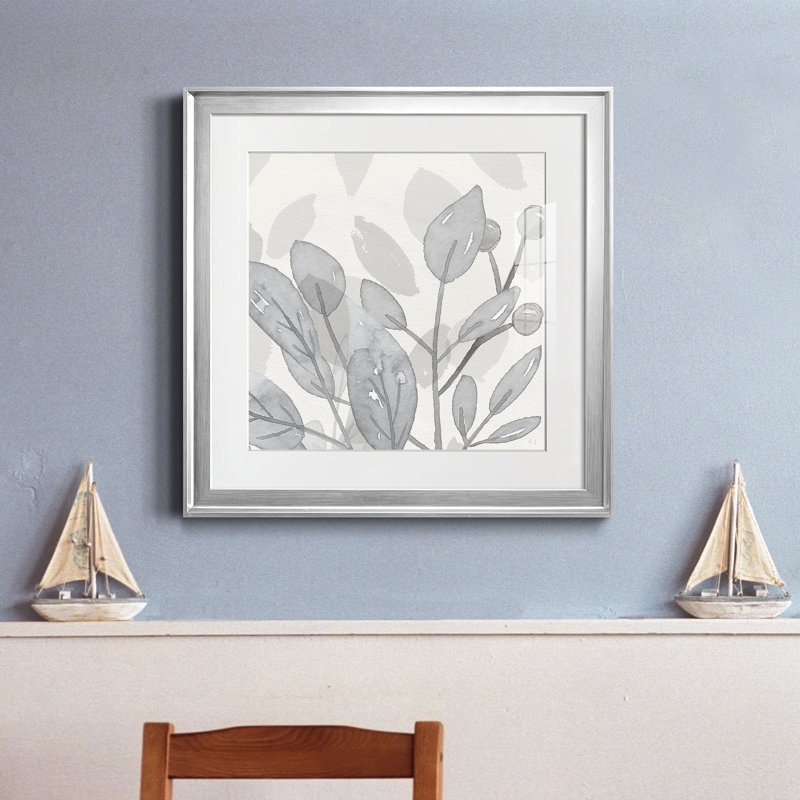 Shadow Leaves I - peinture encadrée, Cadre argenté, H 17,5 po x l 17,5 po x P 1,5 po