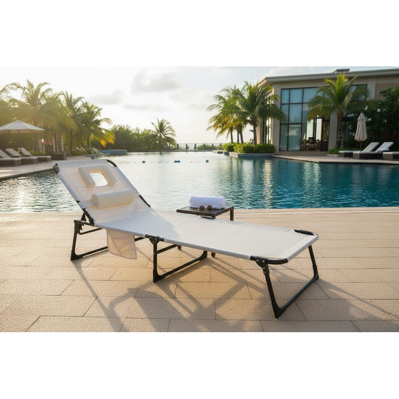 Tanning Chair with Face Hole Folding Beach Lounge Chair,5-Position Adjustable Backrest, Pillow & Side Pocket,Portable Face Down Chaise Lounge for Outdoor Backyard Poolside,Beach, Patio