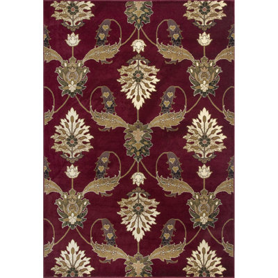 Aleck 8' Red and Ivory Floral Runner Rug