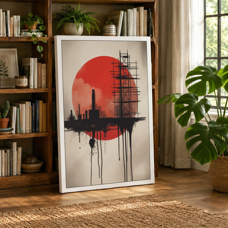 Urban Construction Industrial 1 Piece Wrapped Canvas Wall Art, 36x24 - 91.4 x 61.0 cm, Taupe Border