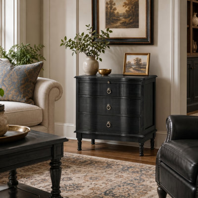 Elfine Traditional 3-Drawer Curved End Table with Pull-out Shelf and Simple Assembly and Charging Station