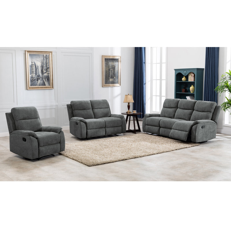 Ensemble de salon inclinable 3 pièces Abreana, gris