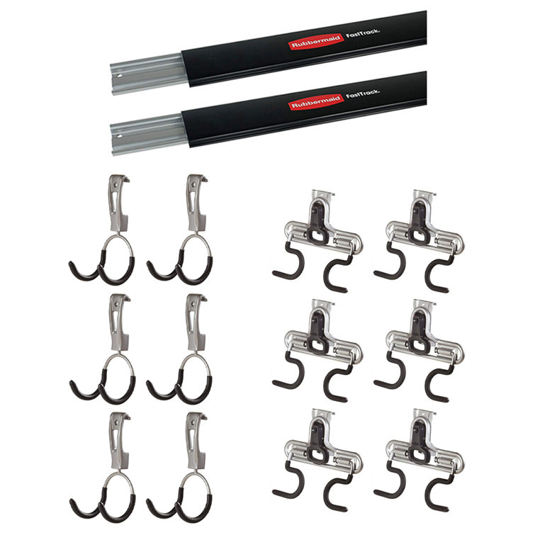 Rubbermaid 2 48 Inch Horizontal Wall Storage Rail W/ Garage & S Hooks (6 Pack)