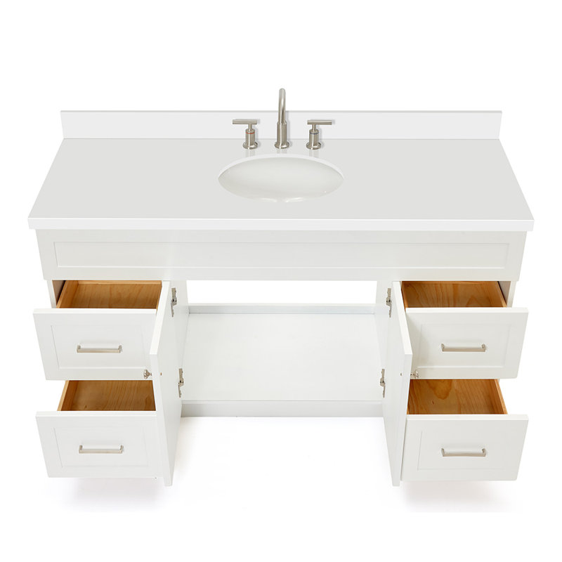 Abell 61'' Single Bathroom Vanity with White Quartz Top, White