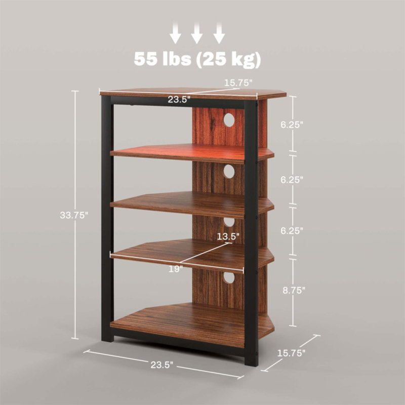 Meuble télé d'angle à DEL avec éclairage RVB et grandes tablettes de rangement, structure en acier pour les salons modernes