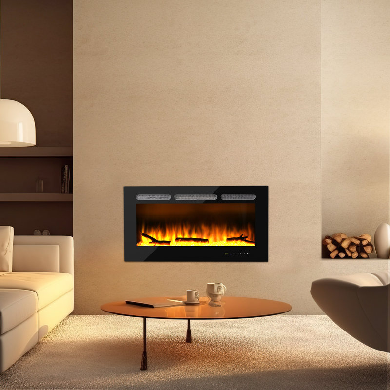 Chaufferette électrique encastrée murale encastrable avec 8 touches à flamme et écran tactile, H 19 po x l 36 po x P 5,50 po