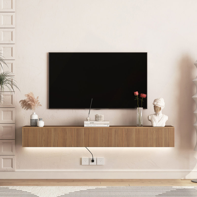 Floating TV Stand Wall Mounted With 16 Color Leds,Modern TV Stand, Floating TV Cabinet Entertainment Center For 55 60 65" TV