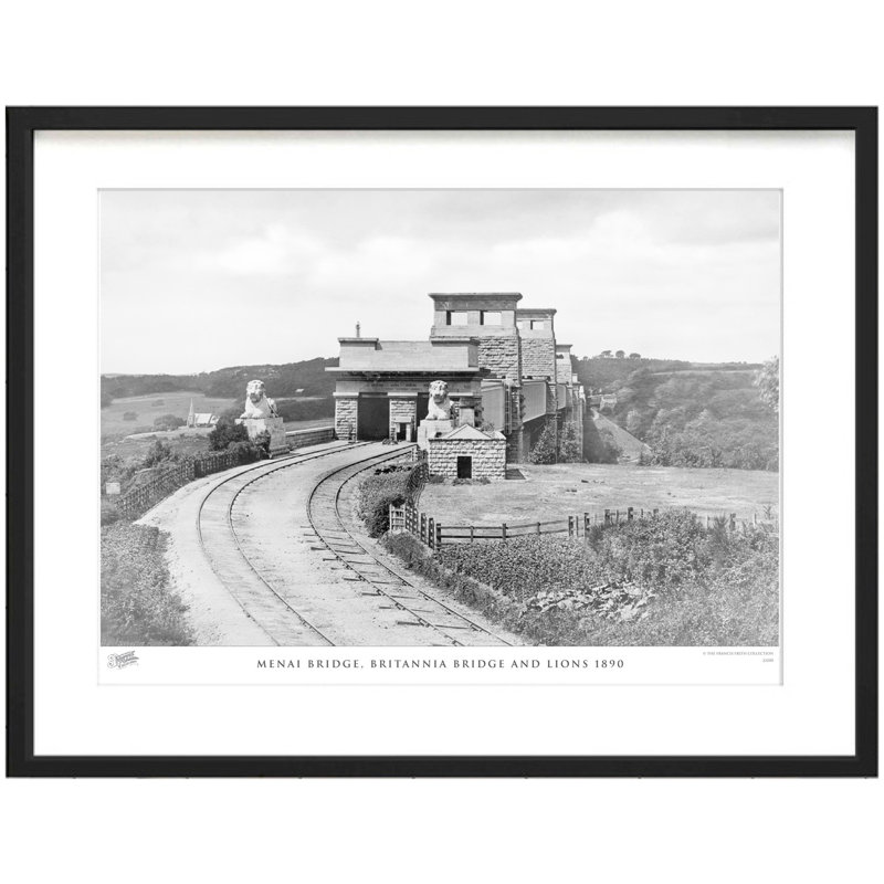 Menai Bridge, Britannia Bridge And Lions 1890 - Single Picture Frame Print, 45cm H x 60cm W x 2.3cm D