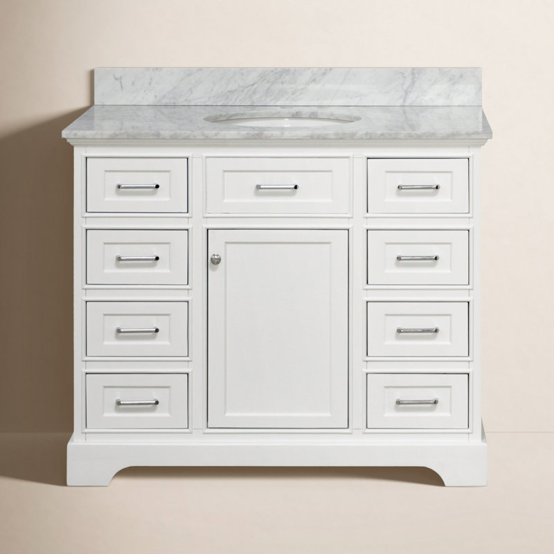 Ronnie 42'' Single Bathroom Vanity with Top, White, Carrara Marble