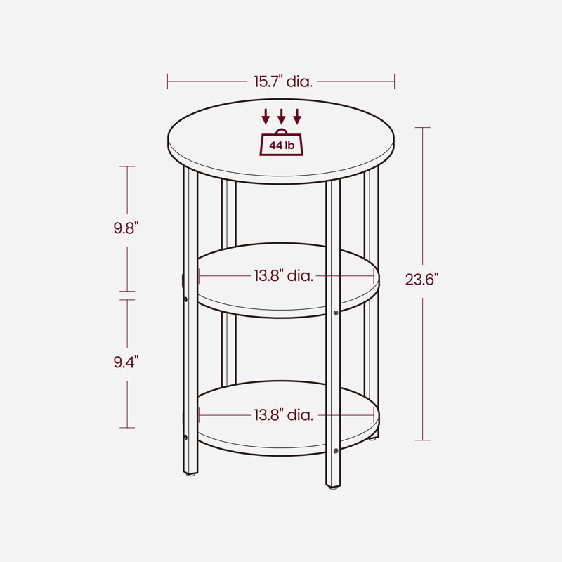 Mauch Round End Table with 3-Tier Storage Shelves, Rustic Brown/Black