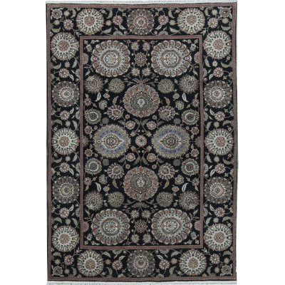 Tapis oriental noir / gris en laine noué à la main Manchuria