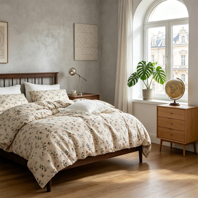 Housse de couette florale grand format 3 pièces en microfibre brossée style jardin rétro avec fermeture à glissière