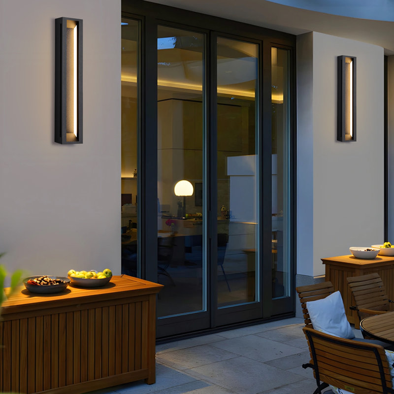 30" Modern Black Rectangular Linear LED Outdoor Wall Lights, 29.9" H x 5.9" W x 3.1" D, 30 W