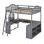 Lit mezzanine double en bois avec bureau-119672616