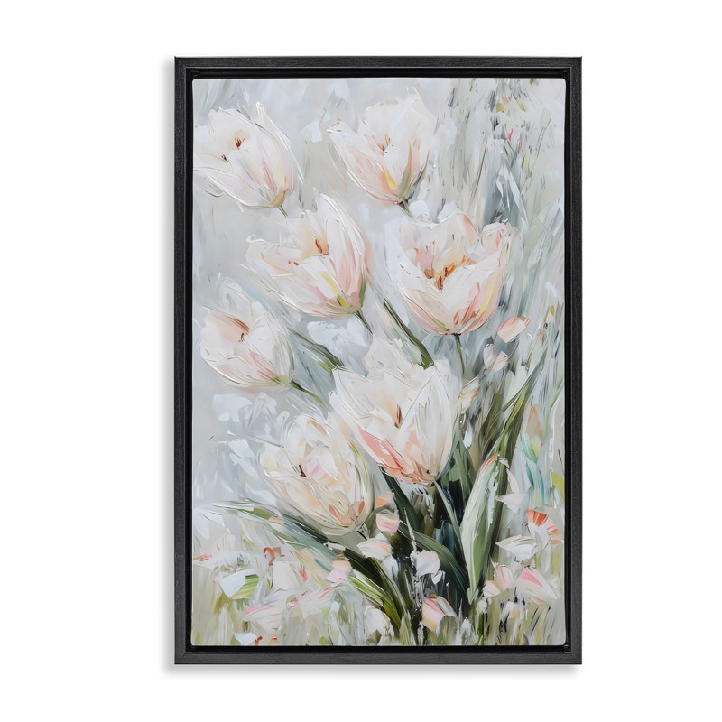 Printemps, art floral sur toile flottant, design par LSR Creative Studio, Cadre flottant noir de jais, 25" H x 17" W