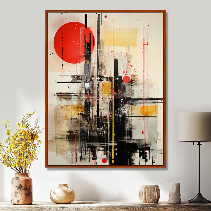 Pleine lune rouge mystère - paysage abstrait, art mural, Toile avec cadre flottant brun, H 40 po x l 30 po x P 1,5 po