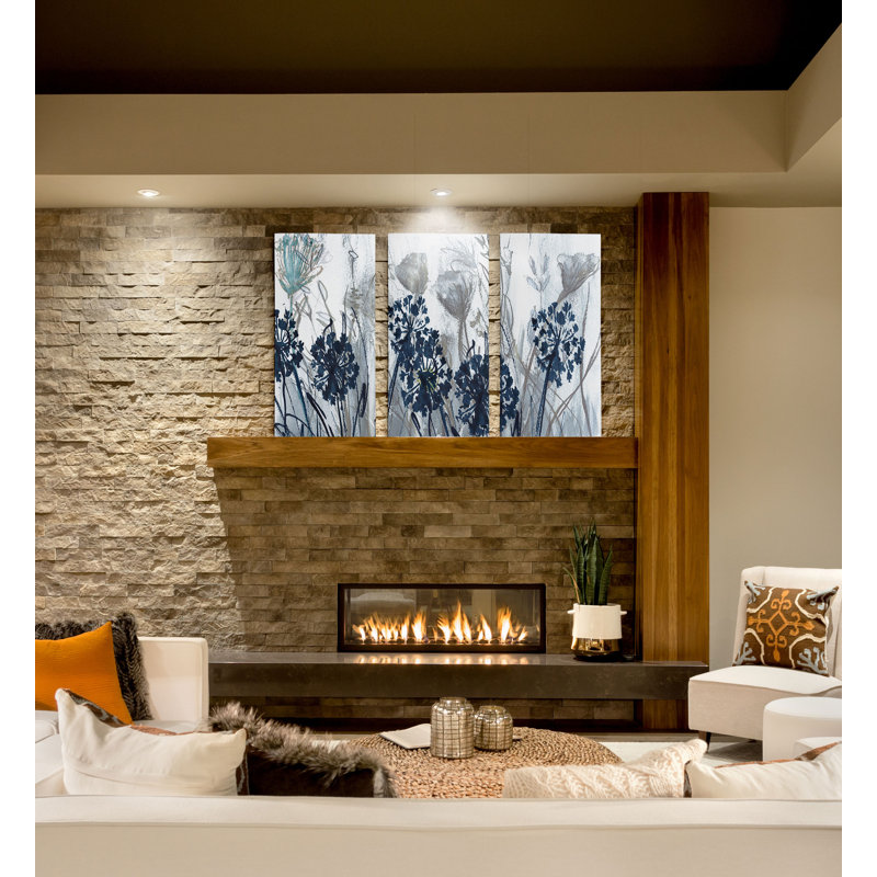 Artiola Indigo Field - 3 pièces sur toile tendue de qualité supérieure, H 32 po x l 48 po x P 1,5 po