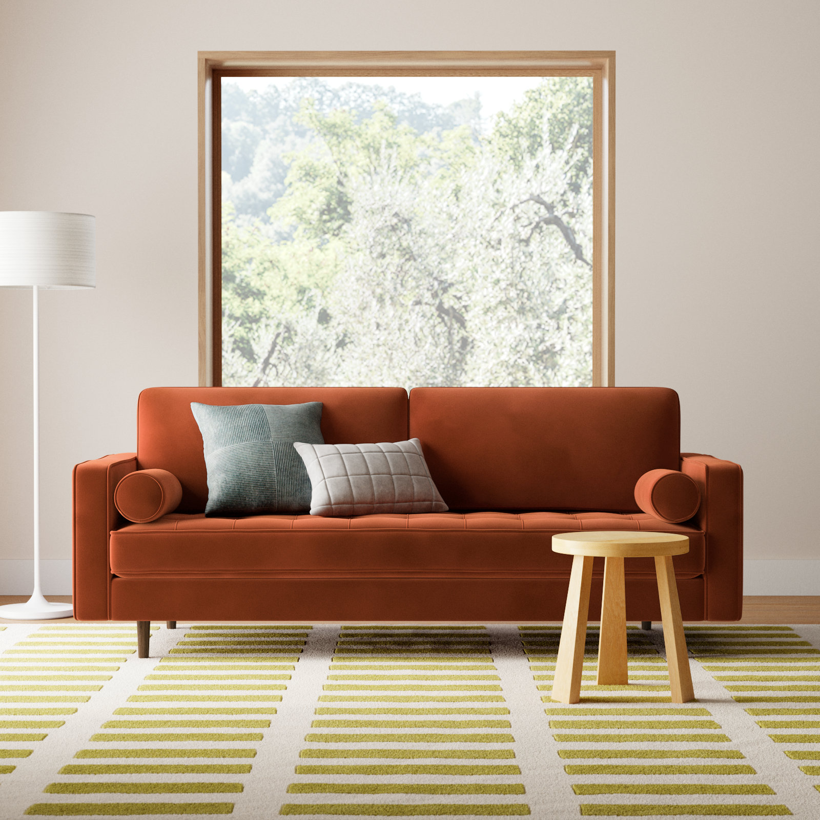 Pritchett 84" Upholstered Sofa, Bella Burnt Orange Performance Velvet