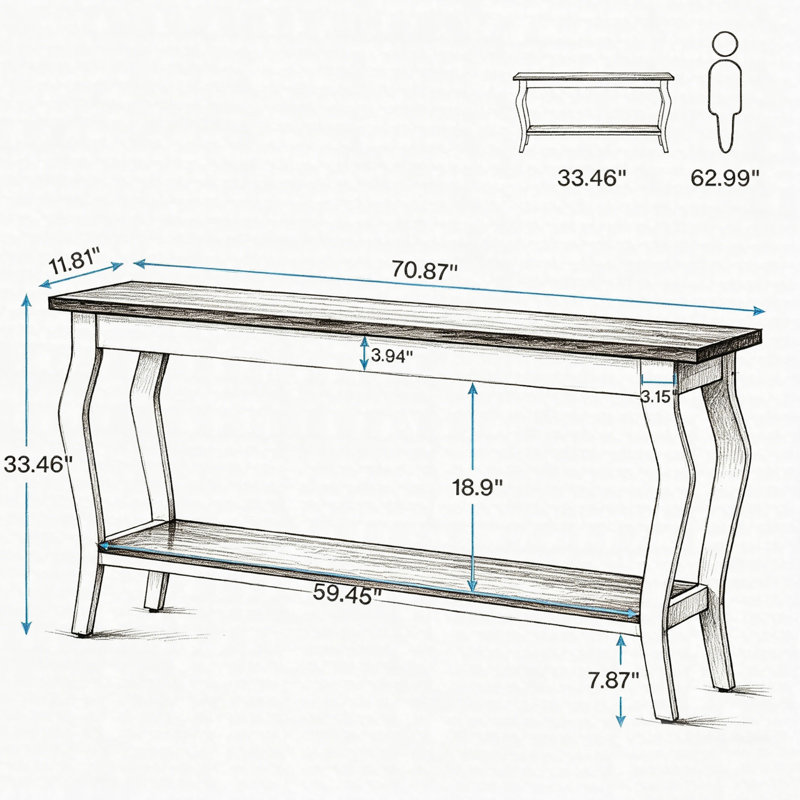 Table console 70,9 ", table de canapé industrielle avec tablette de rangement à 2 niveaux, longue table d'entrée avec cadre en métal