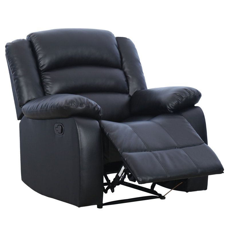 38" Wide Modern Soft Vegan Leather Manual Recliner, Black