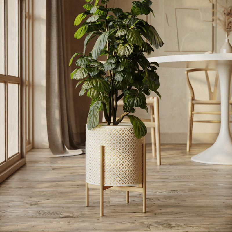 Jagviri Mid Century Modern Indoor Metal Pot Planter With 4-Leg Metal Base, 18" H x 13.75" W x 13.75" D