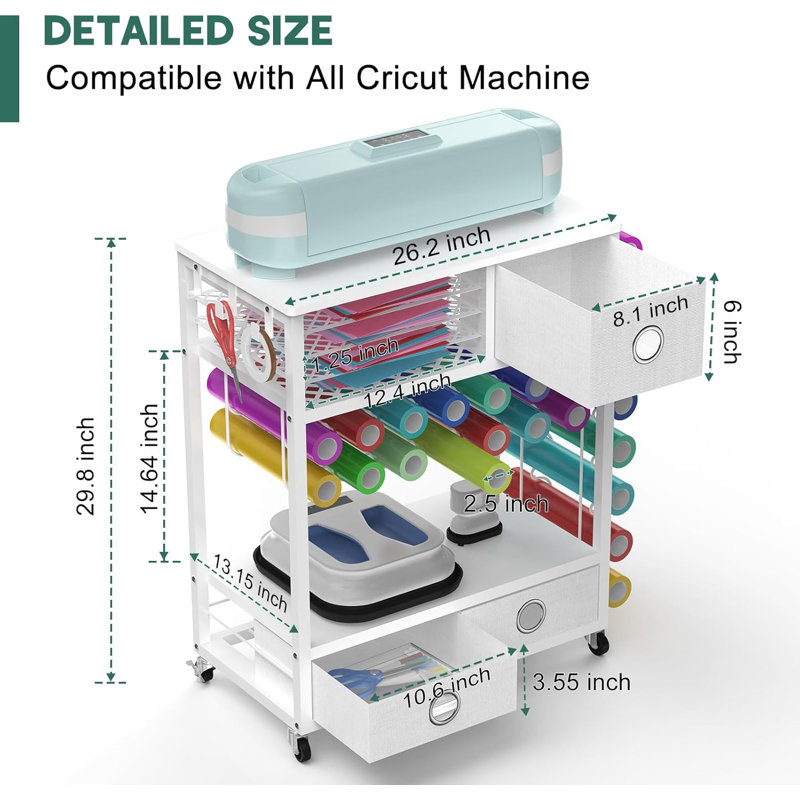 Craft Organizers And Storage With Drawers, Hooks And Height Adjustable Shelf, Rolling Storage Cart And Workstation For Accessories