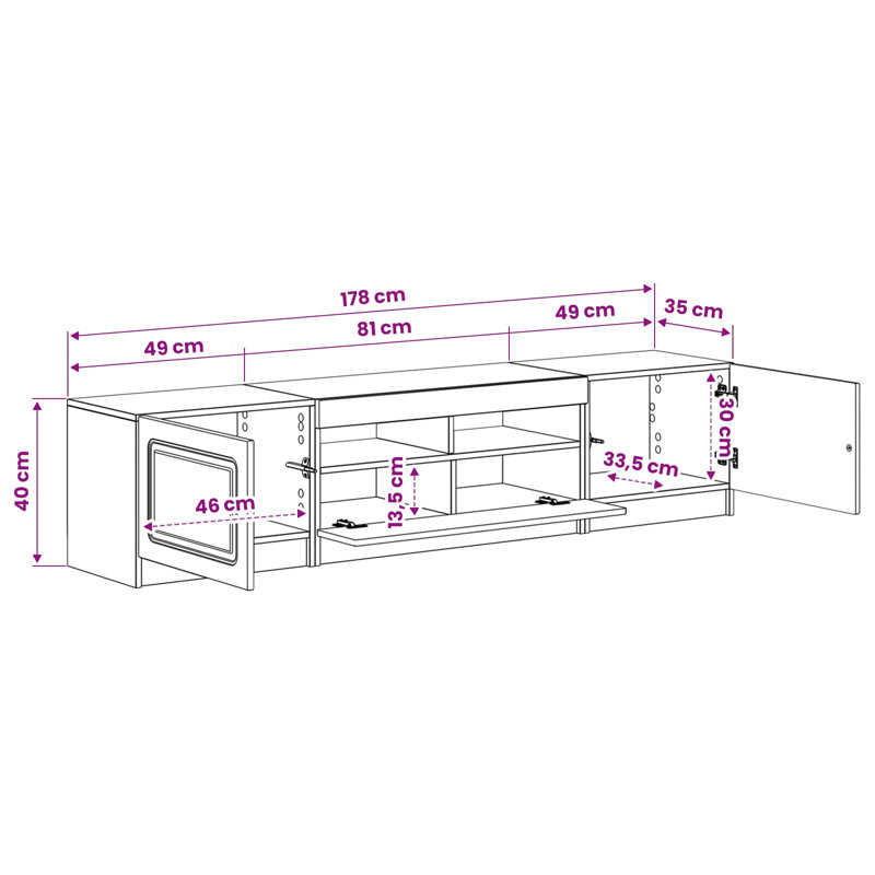 TV Stand, 40cm H x 178cm W x 35cm D, Sonoma Oak