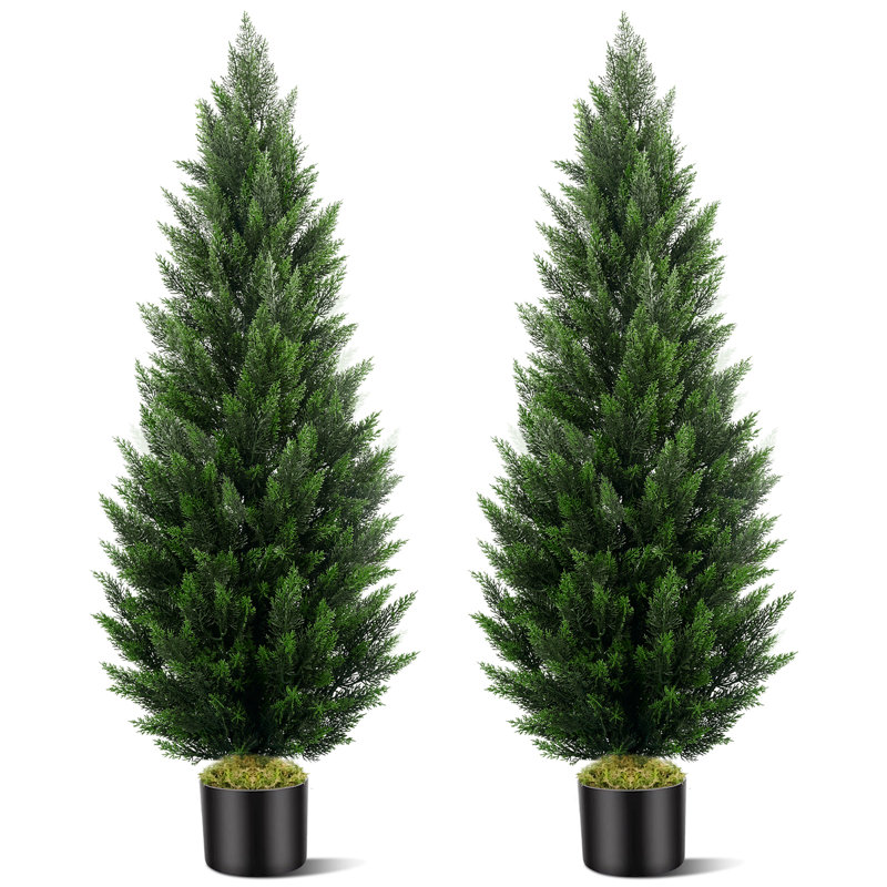 Topiaire d'arbres en faux cèdre en pot (ensemble de 2), H 47,2 po x l 17,7 po x P 8,86 po